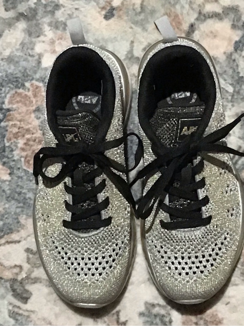 APL Women's Silver Knit Athletic Sneakers with Black Accents